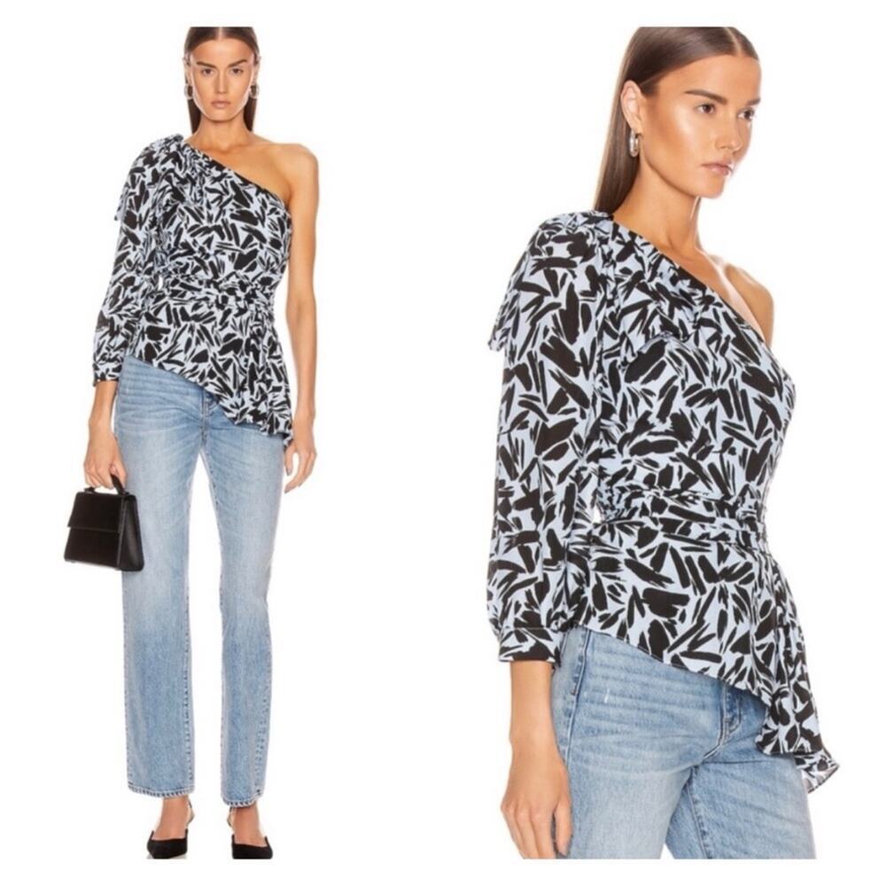 Veronica Beard Vida One Sleeve One Shoulder Peplum Top w/Bow US 4 NWT